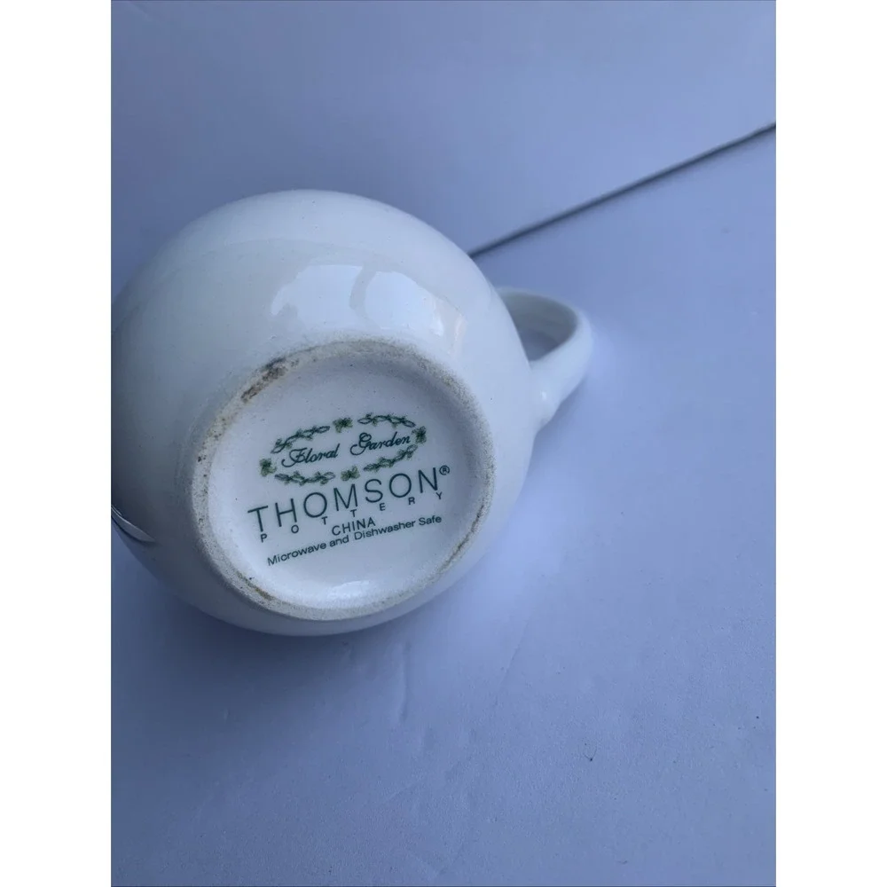 Thomson Pottery Floral Garden Creamer Pitcher White Ceramic‎ Cottage Aesthetic